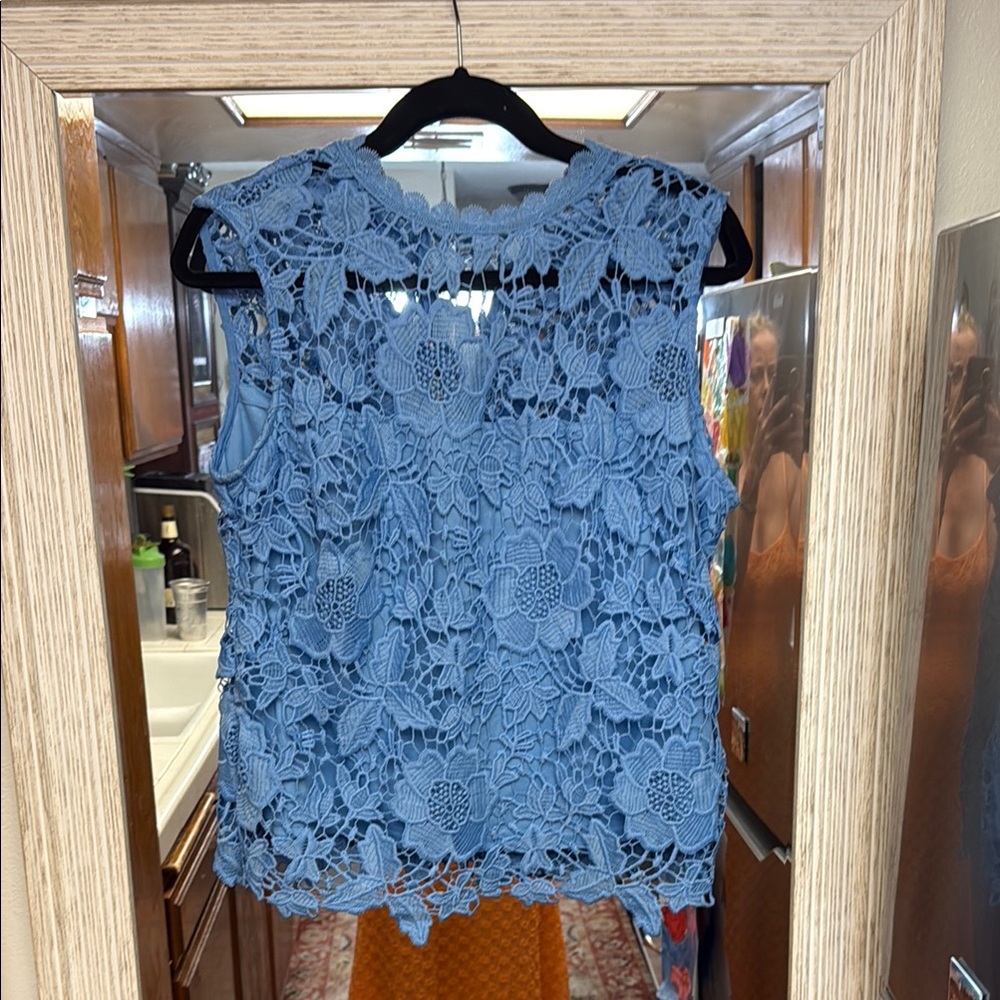 New Blue Lace Sleeveless Top